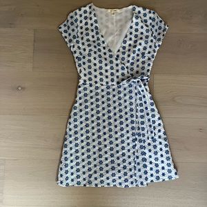 Francesca’s blue and white wrap mini dress